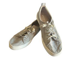 Sperry Topsider Gray Canvas No Tie‎ Women’s 8 memory Foam Insole
